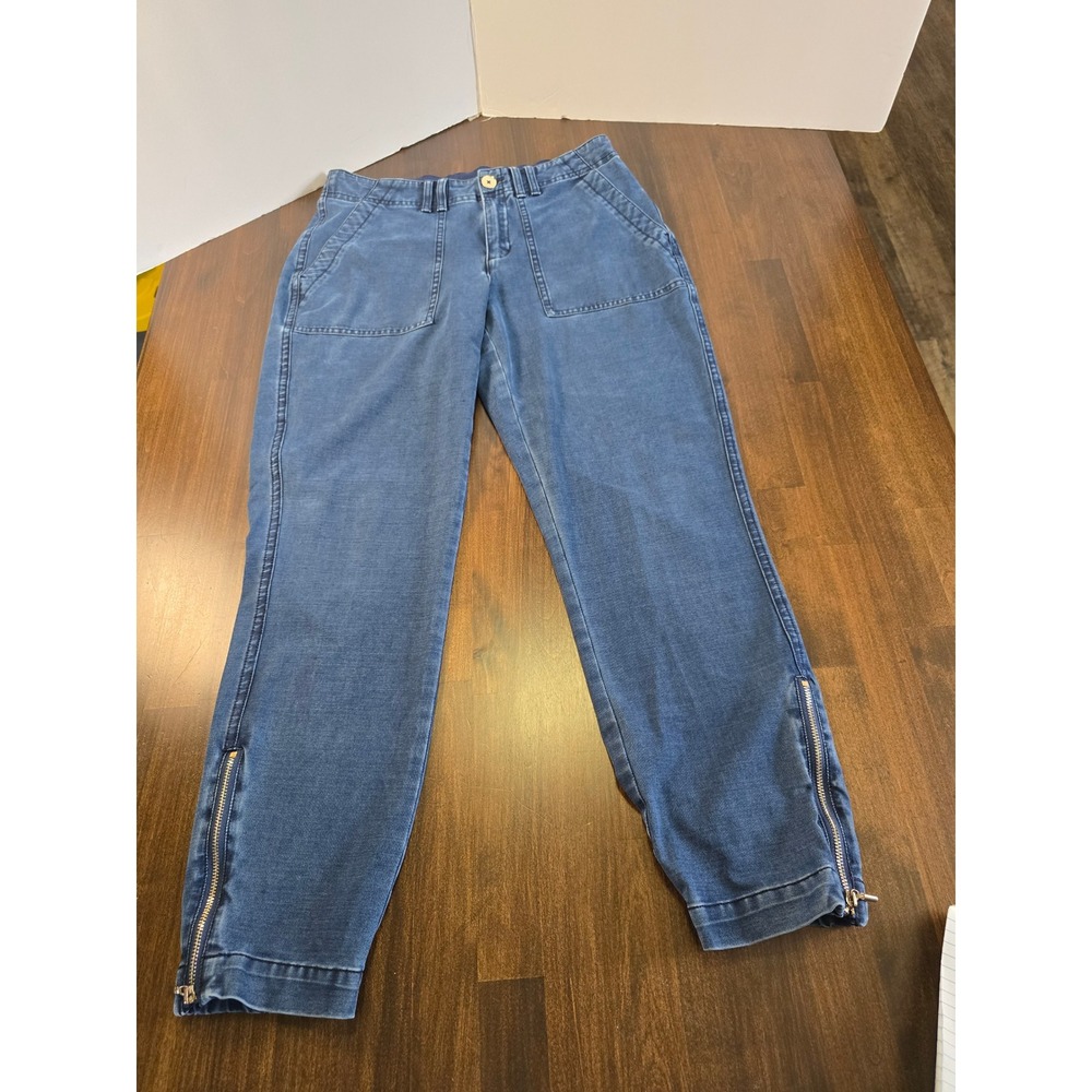 White House Black Market The Slim Crop Blue Utility Jogger Pants Ankle Zip Sz 6